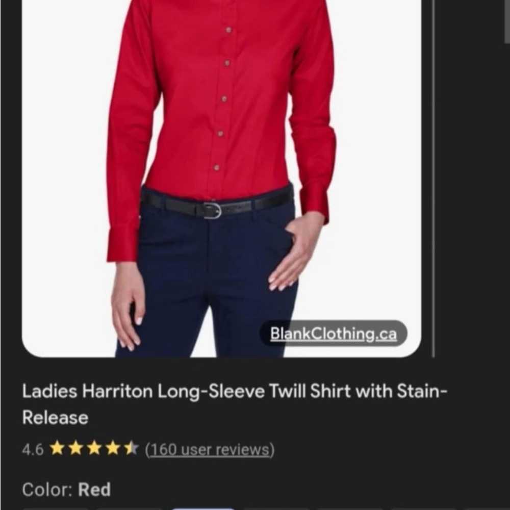 Harriton Women's Red Long-Sleeve Twill Blouse